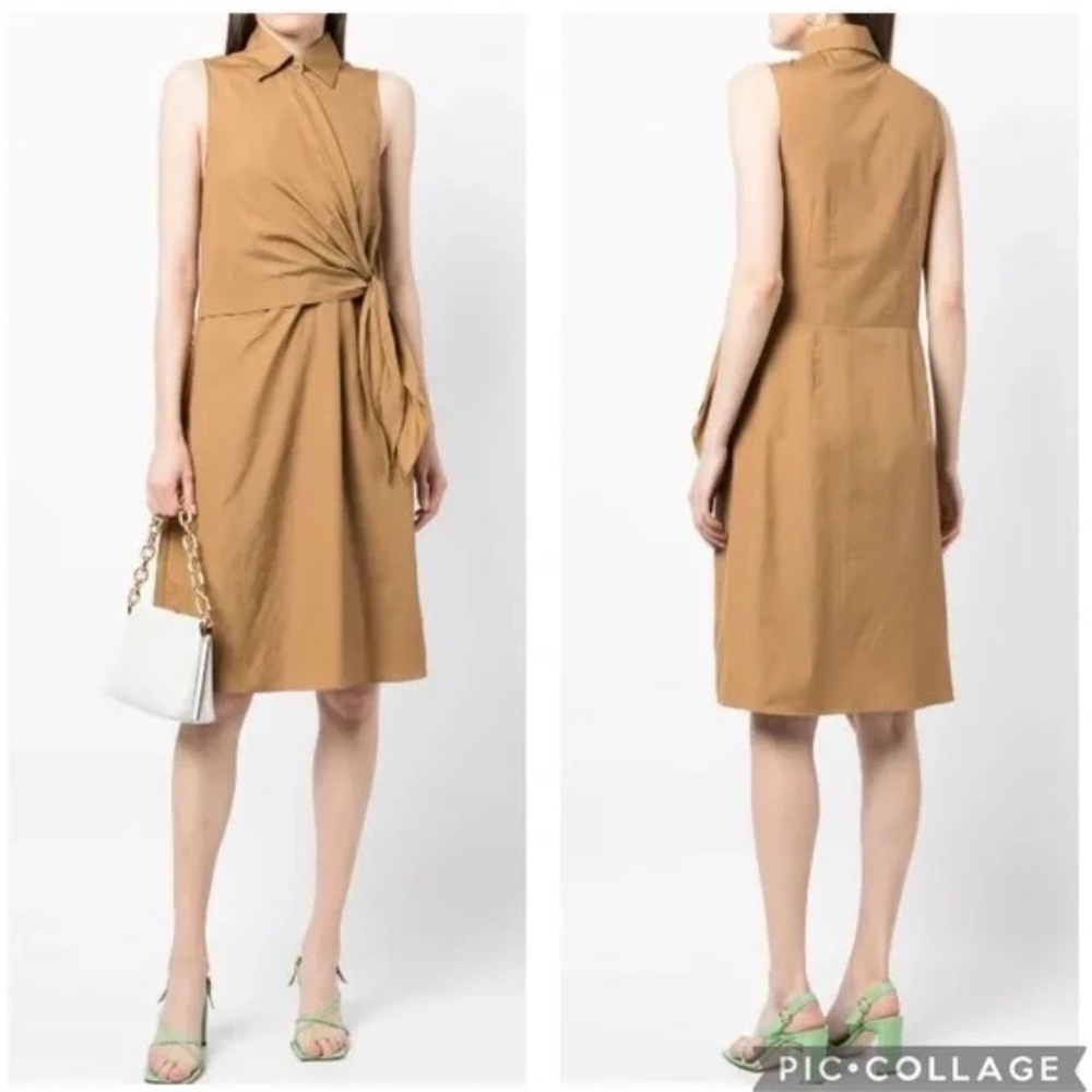 Vince Sleeveless Cotton Wrap Shirt Midi Dress Tobacco Brown 12